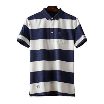 China Wholesale Custom Navy Lapel Mens Anti-pilling Stripe Pocket Short Sleeve Polo Shirt for sale