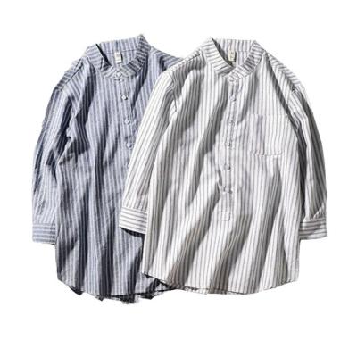 China New Men's Korean Casual Slim Striped Seven Point Anti-pilling Sleeve Shirt Summer for sale