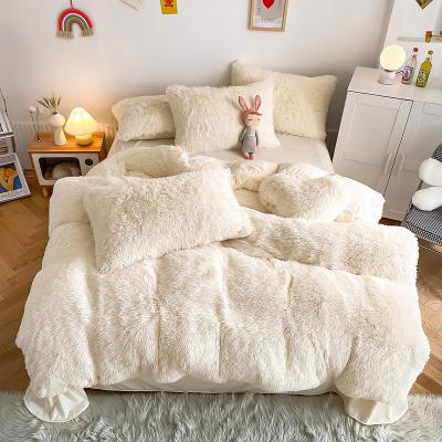 China UBEST Ultra Soft Nondisposable Duvet Cover Sets Shaggy Plush Duvet Cover Faux Fur Bedding Winter Luxury Wholesale Plush Bedding Set for sale