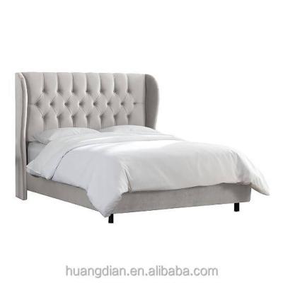 China Wholesale Hotel Bedroom Furniture Gray King Size Chesterfield Upholstered Bed And Headboard for sale