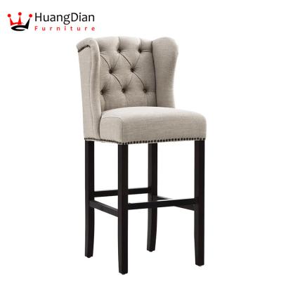 China Modern Bar Furniture Wood Wing Back Button Tufted Wooden Bar Stool Chair for sale