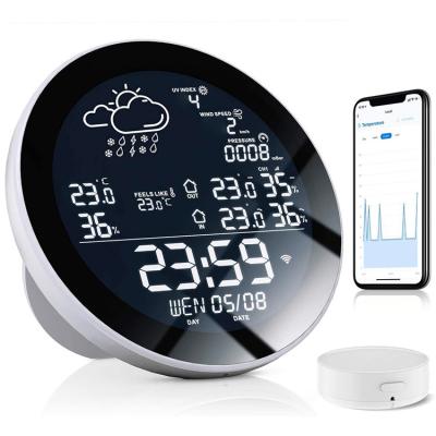 China Class Tuya smart weather station clock, multi-function LED weather forecast station, Google/Alexa calendar weather station clock work for sale