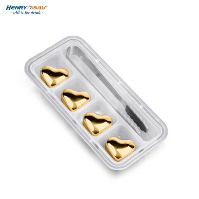 China Viable Refreezable Reusable Custom Whiskey Metal Cold Stone 4Pcs Personalized Gold Wine Stainless Steel Ice Cube for sale