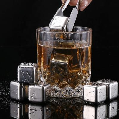 China 304 Stainless Steel Whiskey Ice Stone Metal Ice Cube Viable Cooling Rocks With Ice Clip for sale