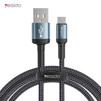 China Zinc Alloy YESIDO 2M Meter Aluminum Alloy USB Nylon Braided Fast Charging Data Cable Plating for sale