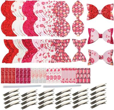 China Waterproof 97 Pcs Printed Fabric DIY Making Kit Faux Leather Hair Bows For Valentine's Day Gifts for sale