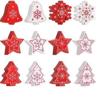 China Europe 60 Pcs 4 Shapes Wooden Christmas Tree Decorations Hanging Ornaments With Strings For DIY Project for sale