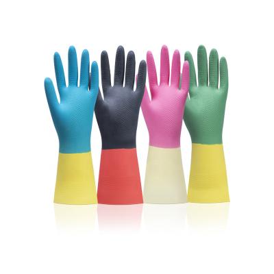 China High End Double Color Wash Dish Household Kitchen Latex Rubber Working Cleaning Gloves In Stock for sale