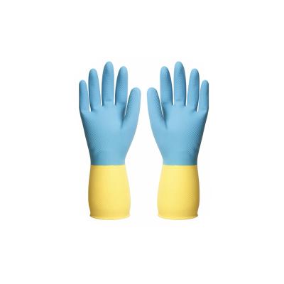 China Cleaning elastic blue and yellow rubber glove household glove from factory supplier for sale