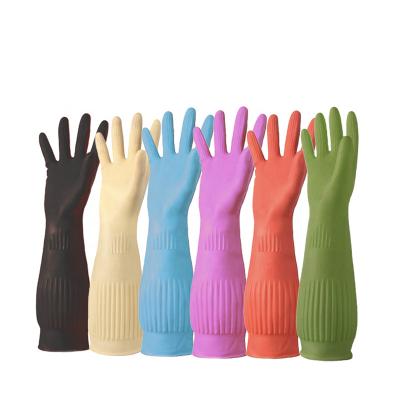 China Custom Color Cleaning Latex Cleaner Guantes Goma Long Dish Cuff Household Kitchen Gloves for sale