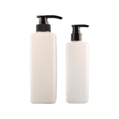 China Wholesale Custom Logo 300ml 500ml Cosmetic Plastic Square White Lotion Pump Squeeze PET Bottle For Shampoo for sale