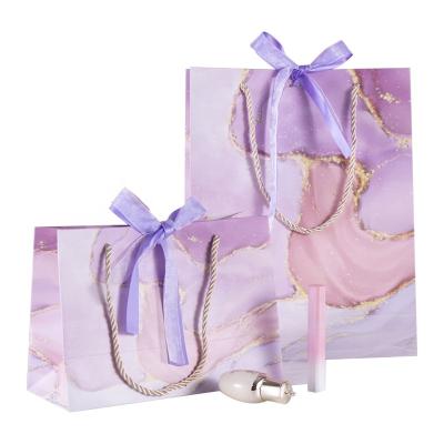 China Wholesale Custom Recyclable Stock Colorful Marble Custom Logo Candy Boxes Shopping Clothing Wedding With Handle Ribbon Packaging Gift Bags for sale