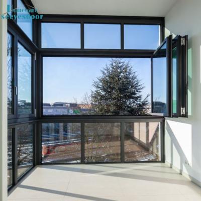 China Folding Screen Seeyesdoor Anti-theft Aluminum Folding Windows Double Glazed Triple Glazed Vertical Bidfold Window for sale