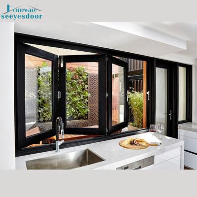 China Folding Screen Seeyesdoor Soundproof Aluminum Double Gass Fold Up Window BiFold Folding Window Thermal Break for sale