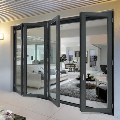 China Modern Tempered Glass Panels Folding Door Thermal Break Offer Soundproof Aluminum Folding Door Aluminum Folding Door for sale