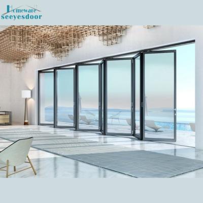 China Modern Seeyesdoor Modern Aluminum Double Glazed Outdoor Bifold Folding Patio Door For Homes for sale