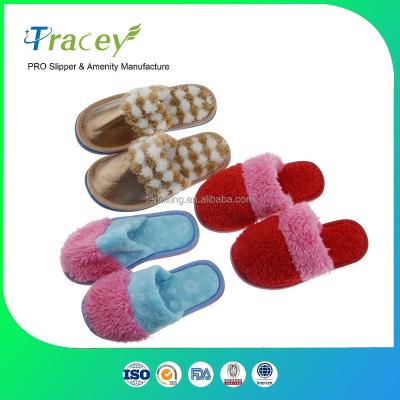 China Leather And Coral Fleece Cute Kids Indoor Family Used Slipper For Cheap Hotel Hotel Slippers for sale