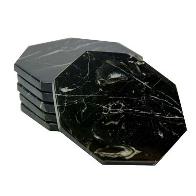 China Octagonal Polished Coffee Table Black Stone Marble Coasters 3.5 Inches (9 cm) In Diameter Protection From Drink Rings for sale