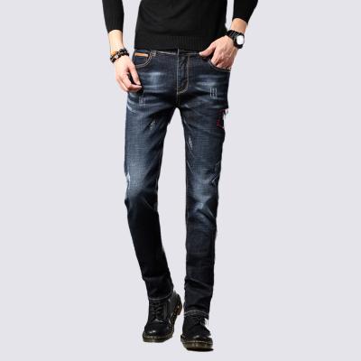 China New men's breathable jeans directly fit black casual comfortable boys jeans and blue warm elastic skinny jeans for sale