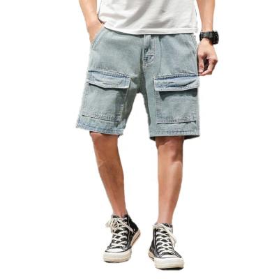 China Plus Size 5XL Summer Casual Breathable Pocket Knee Length Shorts Short Straight Leg Jeans Men Light Blue for sale