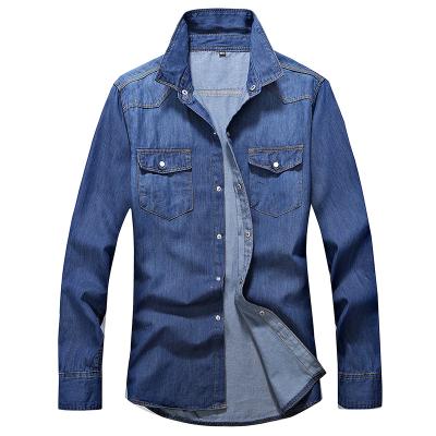 China New Designer Viable Wholesale Branded Shirts And Jeans Mens Classic Long Sleeve Blue Plain Denim Jacket For Men for sale