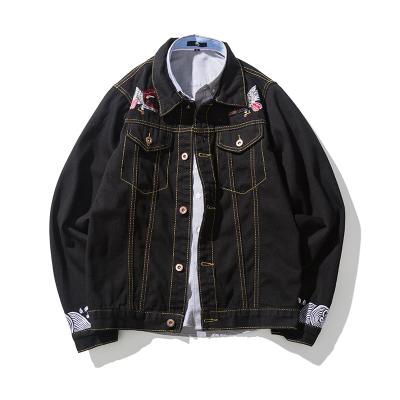 China Regular Men's Embroidery Denim Jacket Black Jeans Jacket Men's Casual Denim Jacket for sale