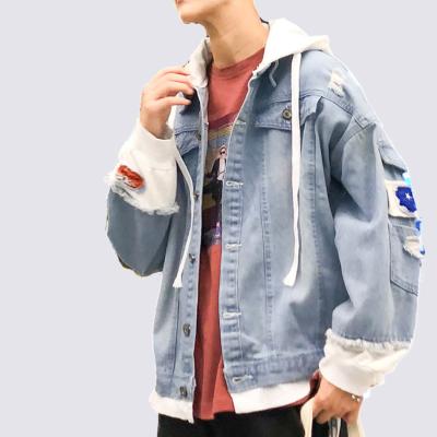 China Reversible men's fashion 2021: classic blue and light blue denim casual style denim jacket for young people for sale