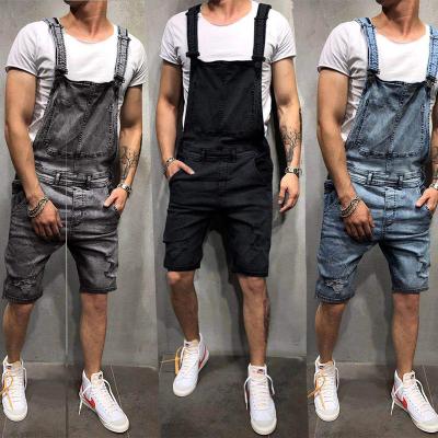 China 2021 Summer Suspender Denim Loungewear Breathable Fashionable Hot Ripped Jeans Men Shorts Denim Rompers Men for sale