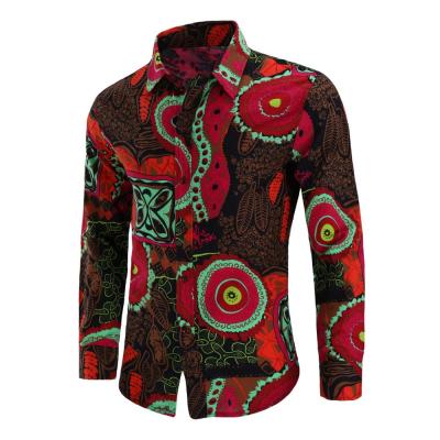 China Hot Sale 2019 Party Wear Anti-pilling 100%Cotton Hawaii Floral Printed Shirts Long Sleeve Casual Shirts For Men for sale