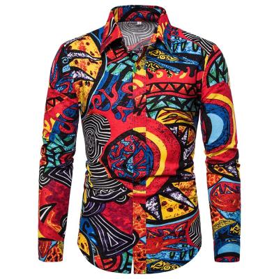 China Anti-pilling 2020 hot sale leisure 40% cotton 60% long sleeve canvas patchwork plus size high quality eco-friendly floral shirts for men for sale