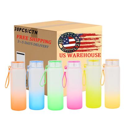 China Sustainable USA Warehouse Wholesale Free Shipping 17oz Sublimation White Mixed Color Frosted Gradient Glass Water Bottle Tumbler for sale