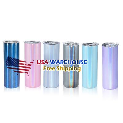 China Sustainable USA Stock 20oz Sublimation White Straight Blanks Stainless Steel Tumblers Skinny Mugs With Straw And Rubber Bottom for sale