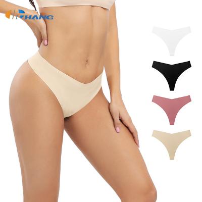 China Hot Selling Seamless Women's Thongs Sexy Custom Logo Ladies Bikini Ladies 100% Polyester Solid Color Underwear for sale