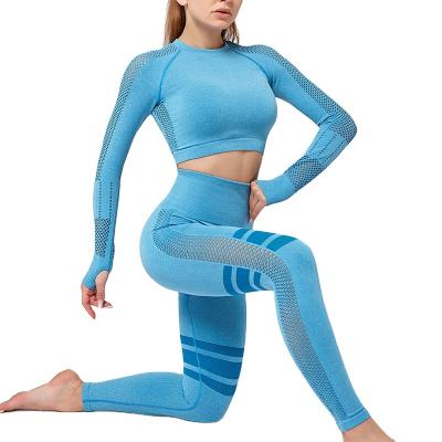 China Breathable America & Online Celebrity INS Sports Elastic Long Sleeve Quick-Drying Tight Yoga Pants Fitness Pants Running Two-Piece Set for sale