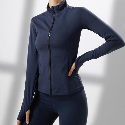 China Breathable Outdoor Running Elastic Stand Collar Ladies Yoga Sports Coat Ladies Zipper Fitness Sweater Long Sleeve Top for sale