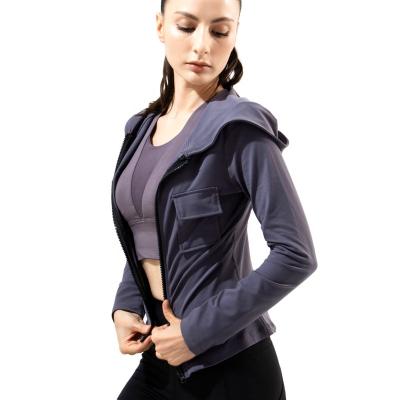 China 2021 Breathable New Slim Jacket Women's Slim Fitness Jacket Women's Autumn And Winter Fitness Long Sleeve Yoga Quick-Dry Long Sleeve Hooded Zipper Cardigan Fitness Suit for sale