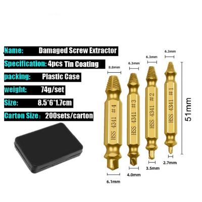 China 4pcs Hss4341 Screw Stripping Gear Out Broken Bolt Stud Damaged Screw Extractor and Stripped Screw Remover Kit Set Tool for sale