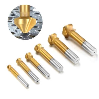 China Metal Drilling China Factory 6Pcs Titanium Coated 90 Degree 3 Flutes Chamfering Tool Countersink Drill Bit Set for sale