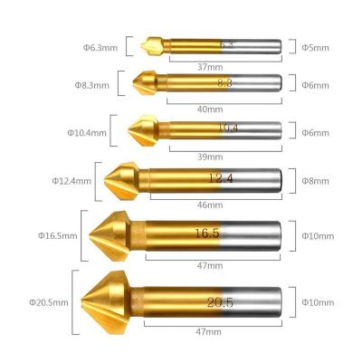 China Tin-Coated Metal Drilling 6Pcs 90 Degree 3 Flute HSS Countersink Drill Bit Set For Metal for sale