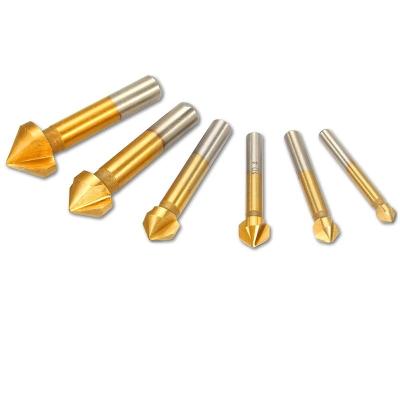 China Metal Drilling 6Pcs Titanium Coated 90 Degree 3 Flutes Chamfering Tool Countersink Drill Bit Set for sale