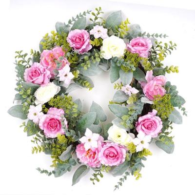 China Indoor or Outdoor Artificial Flower Wreath for Front Entrance Spring Summer Lamb's Ear Wreath Flowering Floral Decor for sale