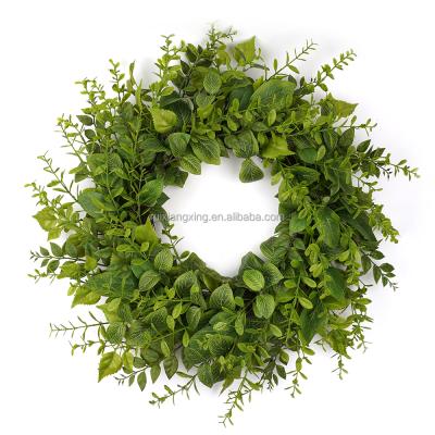 China Bulk Decorative Autumn Fall Wreath Easter Garland Flower Front Door Wreath Spring Fabric Boxwood Plastic Magnolia For Front Door for sale