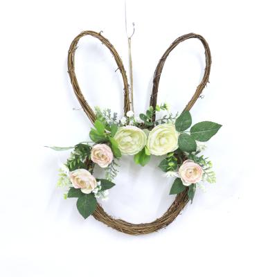 China For Home OEM Customized China Artificial Rose Flower Easter Bunny Shape Door Blooming Decorative Wreath for sale