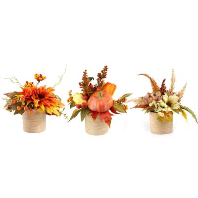 China New Design Table Head Office Autumn Plant Floral Decorative Harvest Fall Mini Artificial Potted Plant for sale