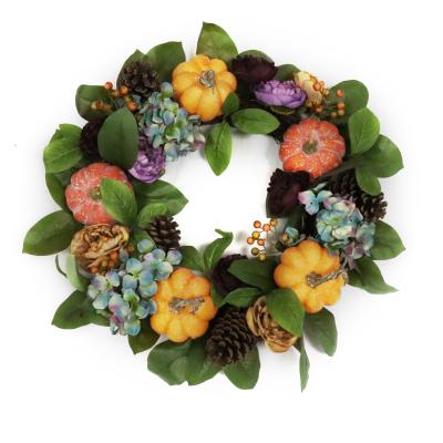 China New Popular Round Garland Indoor Or Outdoor Ring Halloween Decoration Artificial Pumpkin Shaped Floral Wreath for sale