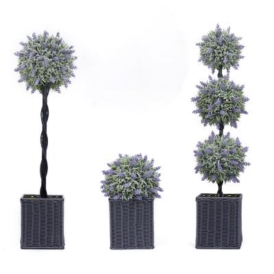 China Dusting powder effect on the triple leafes and flower or an indoor outdoor potted ball of lavender flower plant shrubs topiary garden artificial desktop tree for sale