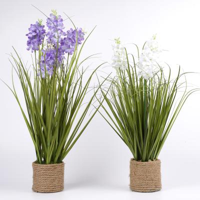 China Customized Indoor Or Outdoor Potted Decorative PVC Onion Grass Flower 76cm 45cm 60cm Different Color Potted Hyacinth In Rope Vase for sale