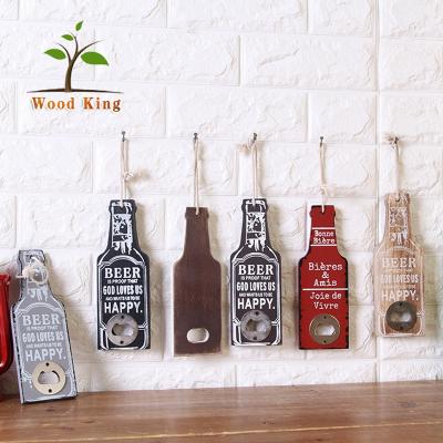 China Vintage Sustainable Creative Home Wooden Beer Accessories Universal Beer Bar Wall Mount Bottle Opener for sale