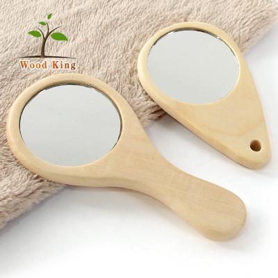 China Mini Make Up Lens Appearance Little Girls Wooden Mirror Handmade Compact Wooden Antique Pocket Makeup for sale