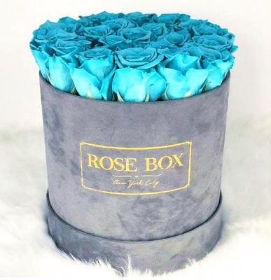 China Luxury Recycled Materials Suede Wedding Layout Flower Gift Packing Box Velvet Round Round Mounted Gift Packing Box For Valentine's Day Flowers for sale